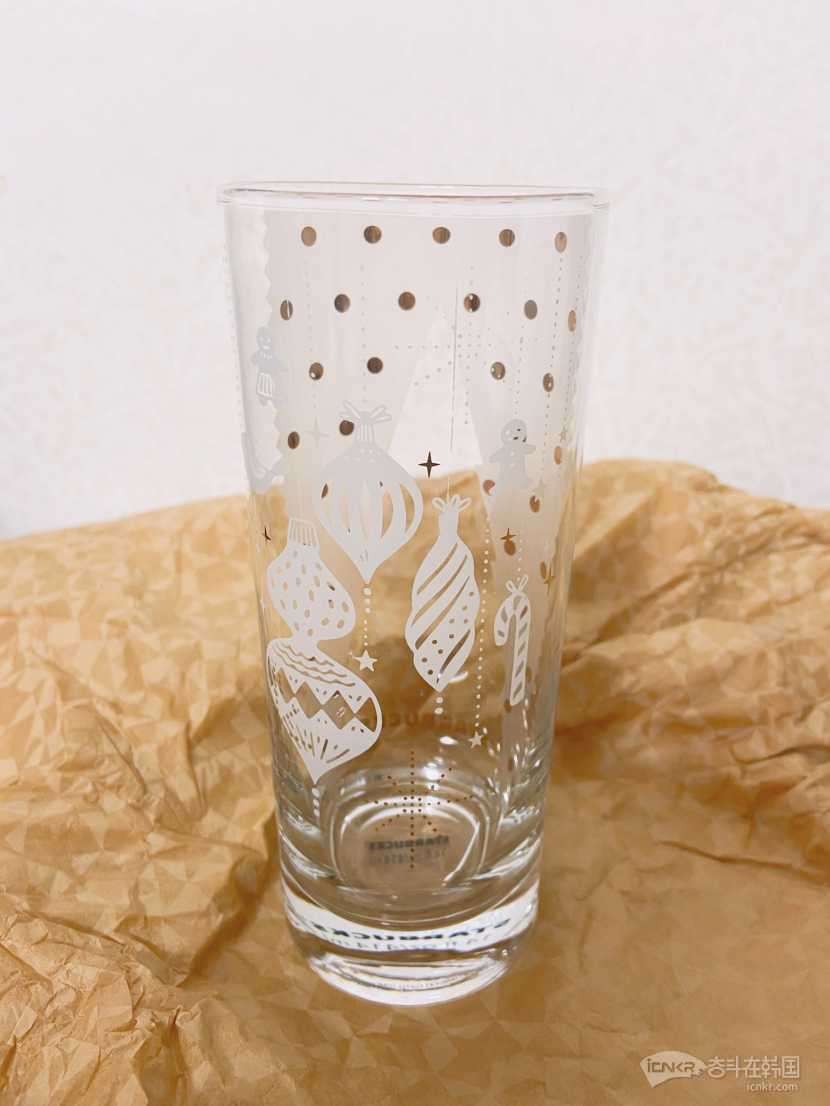 星巴克圣诞款透明玻璃杯 雾面磨砂金色波点水杯