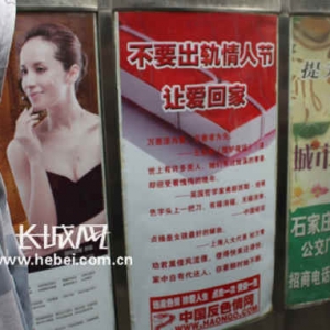 情人节将至 500余块反色*情广告亮相石家庄(图)